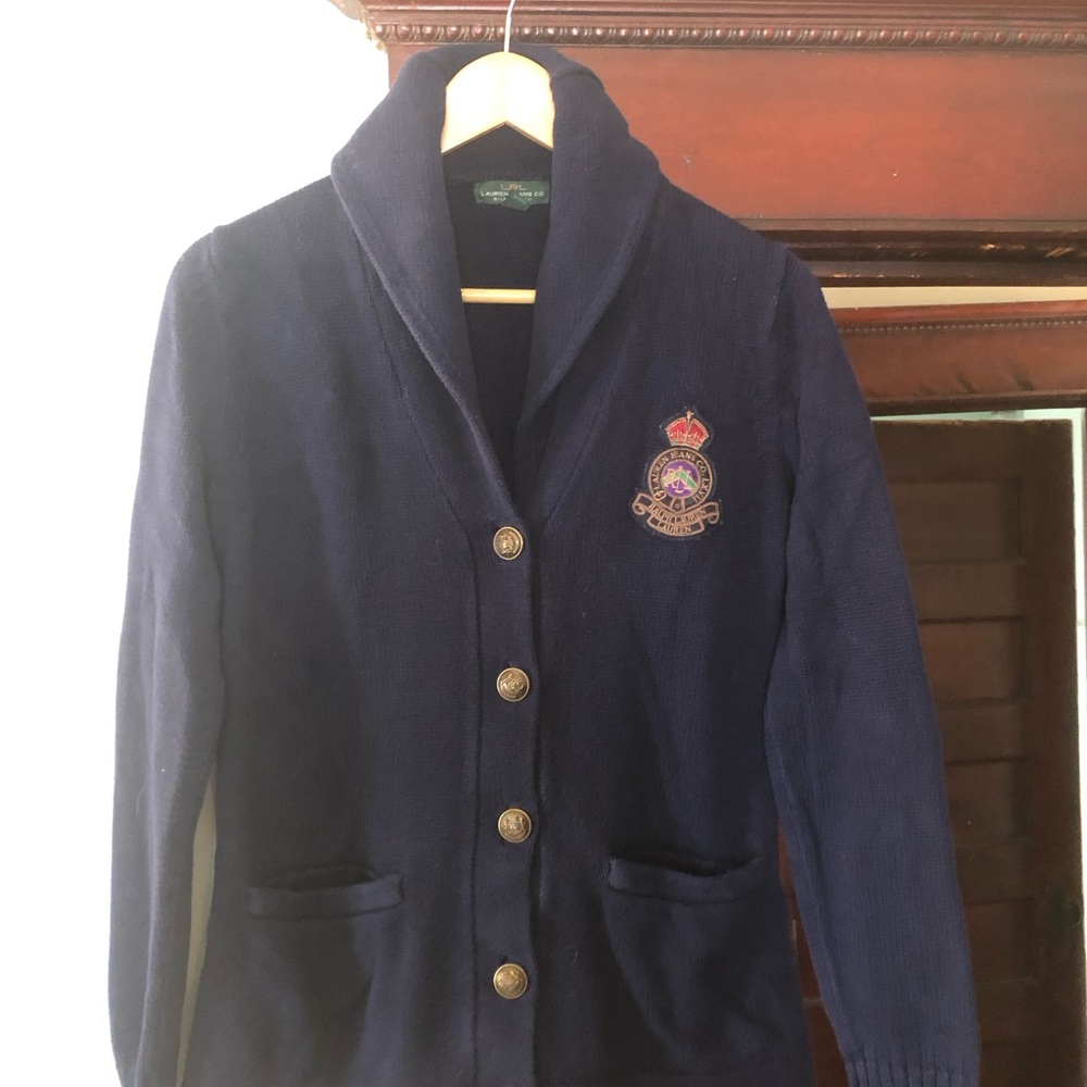 Ralph Lauren Navy Shawl-Collar Knit Blazer Jacket